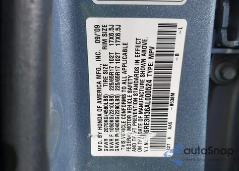 2010 Honda Cr-V Lx from USA, damaged, VIN 5J6RE3H36AL000524